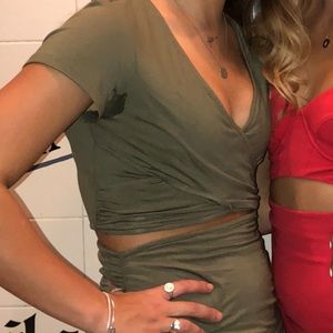 Tobi forest green two piece ruched dress